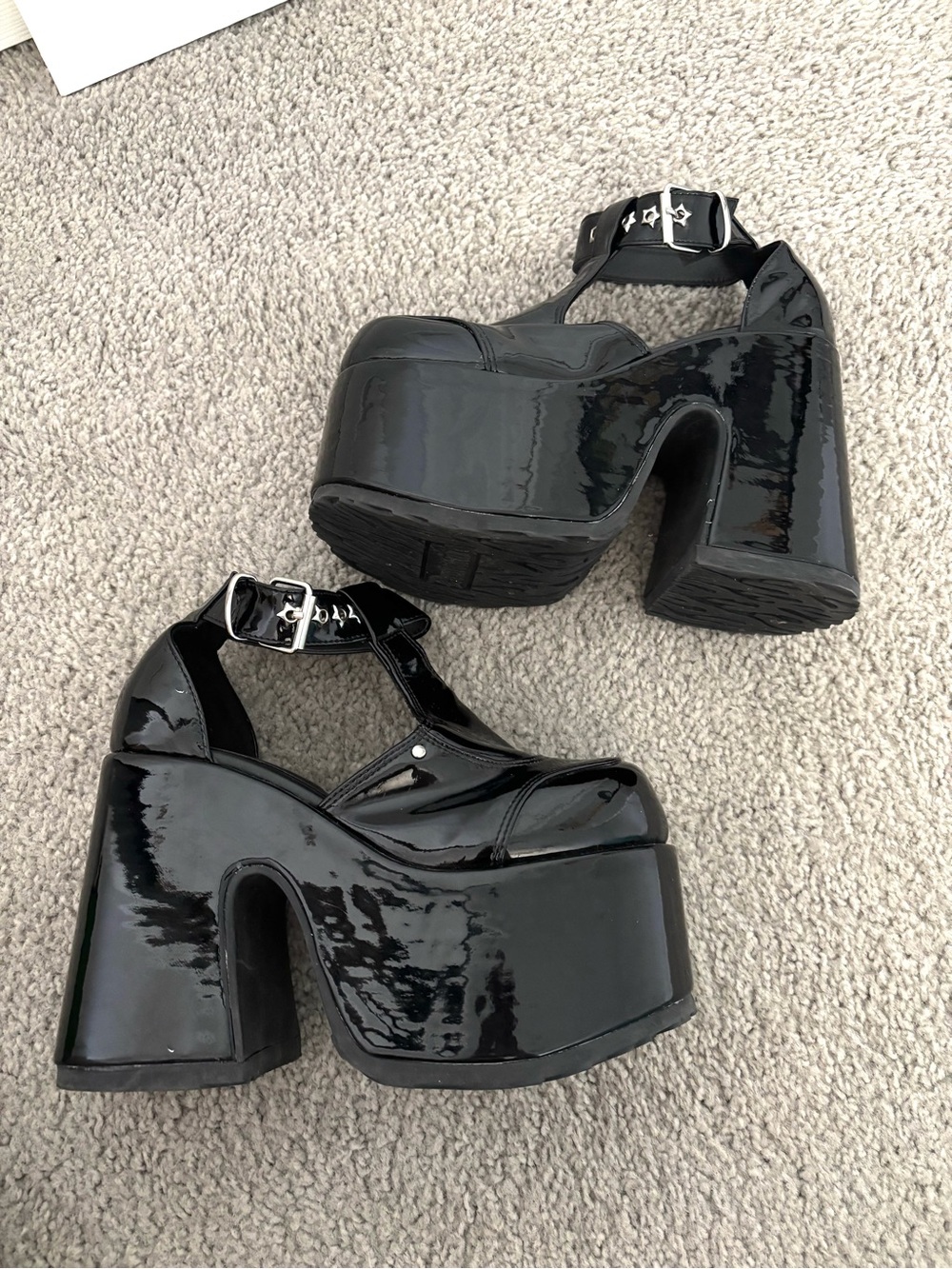 Black Patent Platform Mary Jane Heels Demonia Camel 103